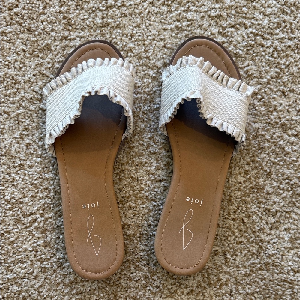 J/SLIDES Women's Tan and Cream Fringed Sandals